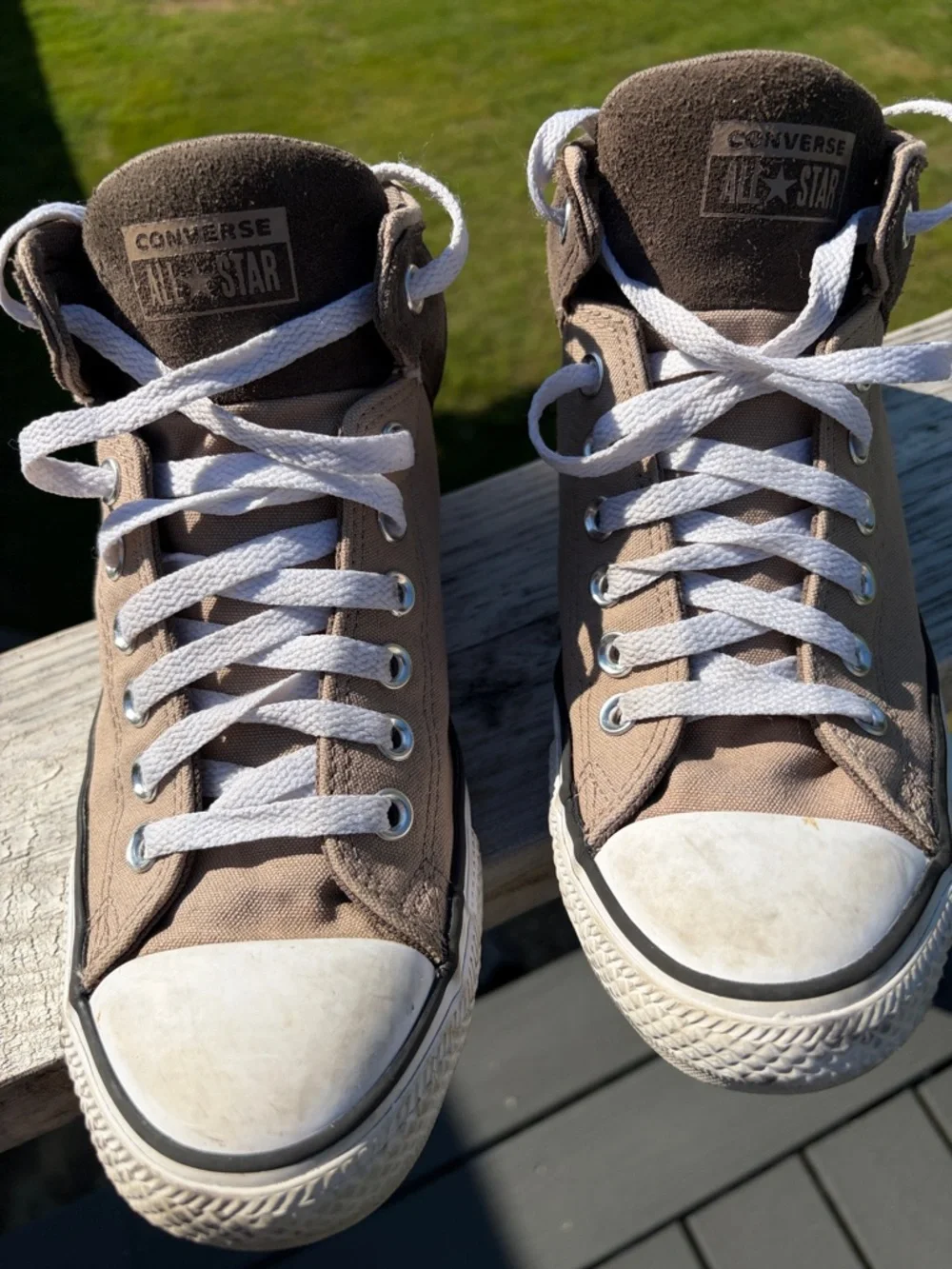 Converse High Top Sneakers - Taupe and White. Men’s - Picture 2 of 4